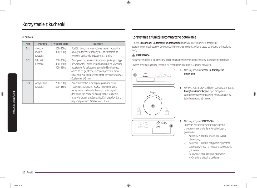 Samsung MC28M6075CS/OL, MC28M6075CS/EO manual Korzystanie z funkcji automatyczne gotowanie 