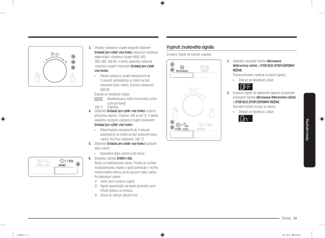 Samsung MC28M6075CS/EO manual Vypnutí zvukového signálu, Odpovídající výkonový stupeň 600, Více funkcí, Dobu vaření 