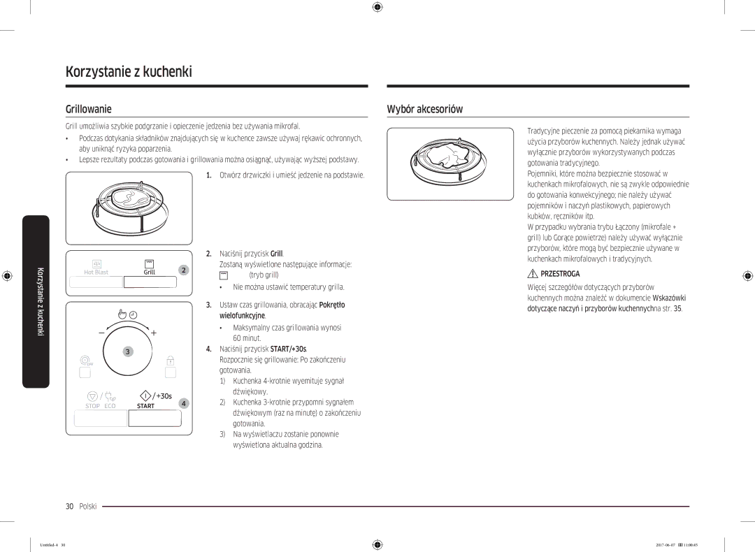 Samsung MC28M6075CS/OL, MC28M6075CS/EO manual Grillowanie Wybór akcesoriów 