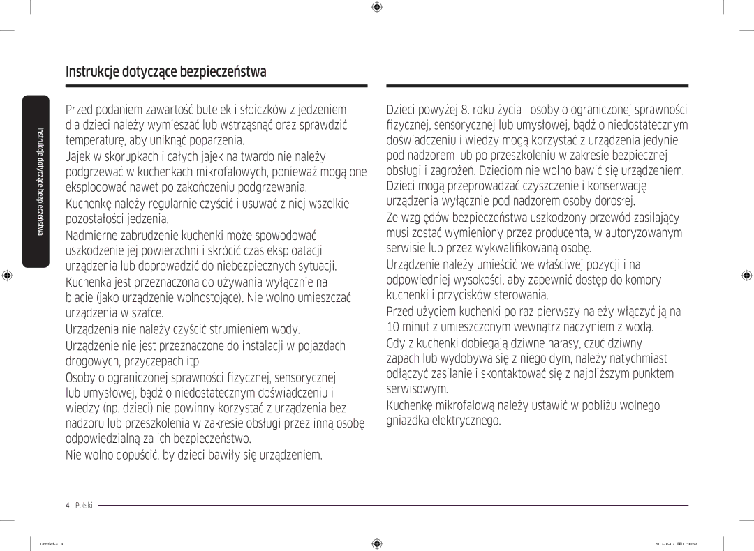 Samsung MC28M6075CS/OL, MC28M6075CS/EO manual Instrukcje dotyczące bezpieczeństwa 