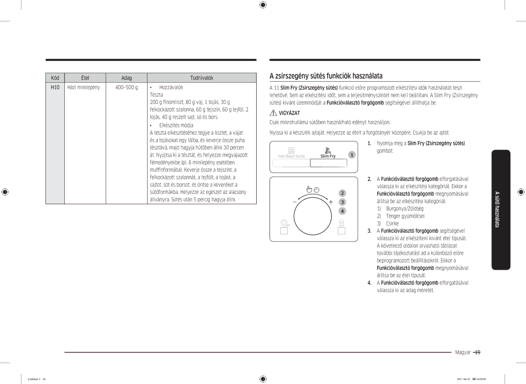 Samsung MC28M6075CS/EO, MC28M6075CS/OL manual Zsírszegény sütés funkciók használata 