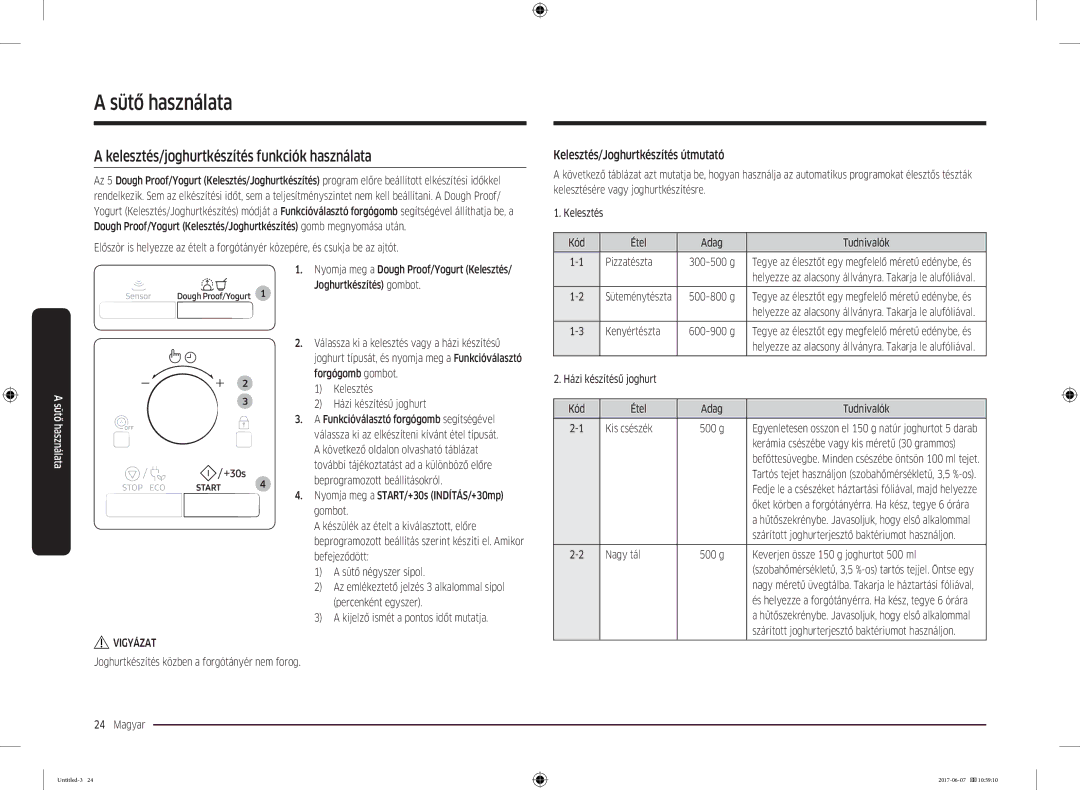 Samsung MC28M6075CS/OL, MC28M6075CS/EO Kelesztés/joghurtkészítés funkciók használata, Kelesztés/Joghurtkészítés útmutató 