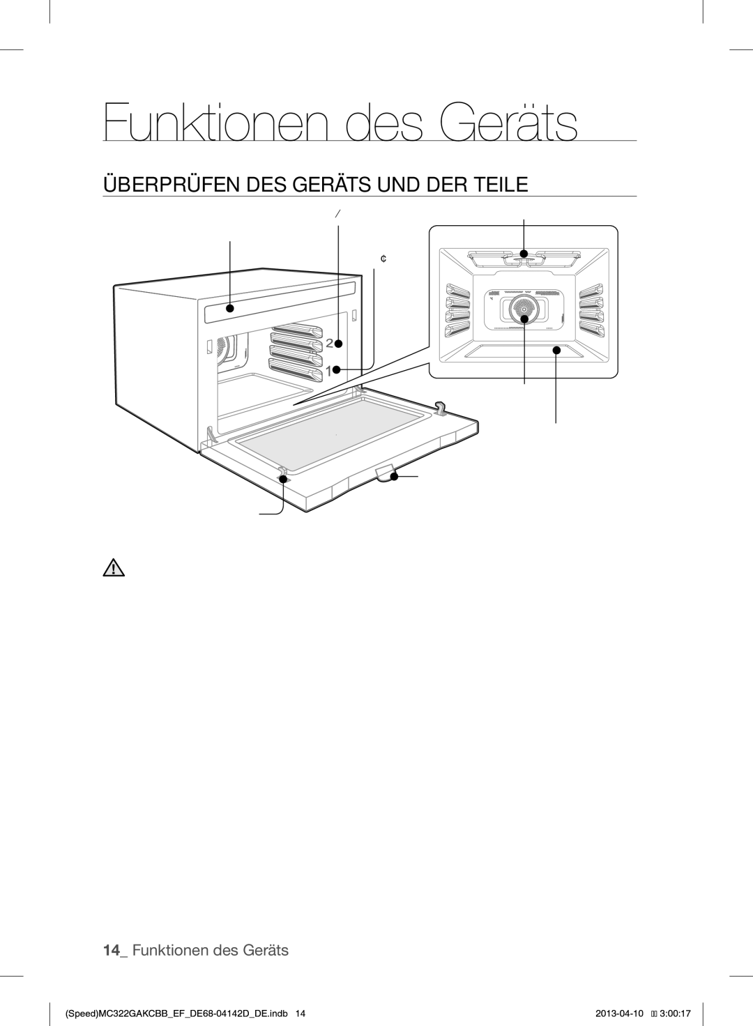 Samsung MC322GAKCBB/EF manual Funktionen des Geräts, Überprüfen DES Geräts UND DER Teile, Einschubhöhe 