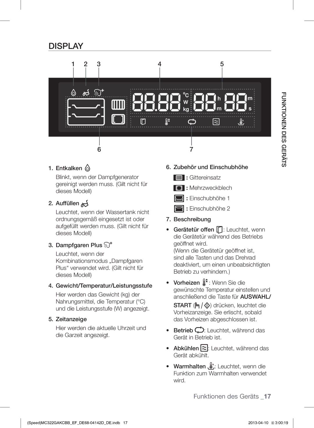 Samsung MC322GAKCBB/EF manual Display 