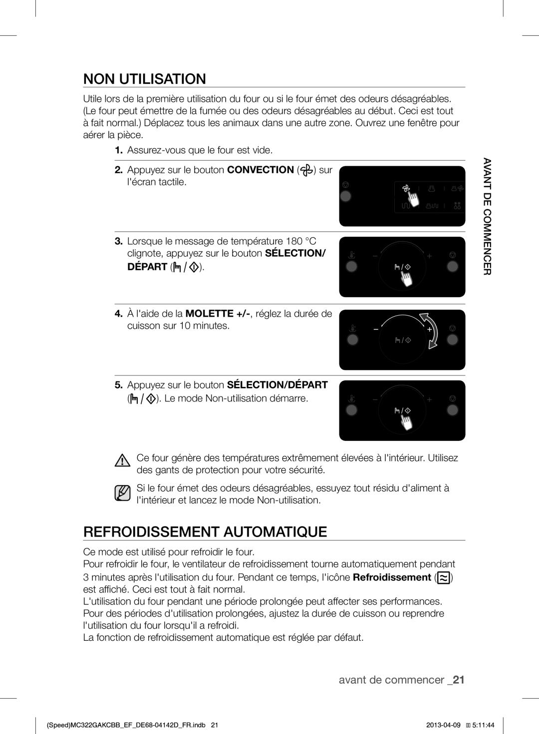 Samsung MC322GAKCBB/EF manual NON Utilisation, Refroidissement Automatique, Départ 