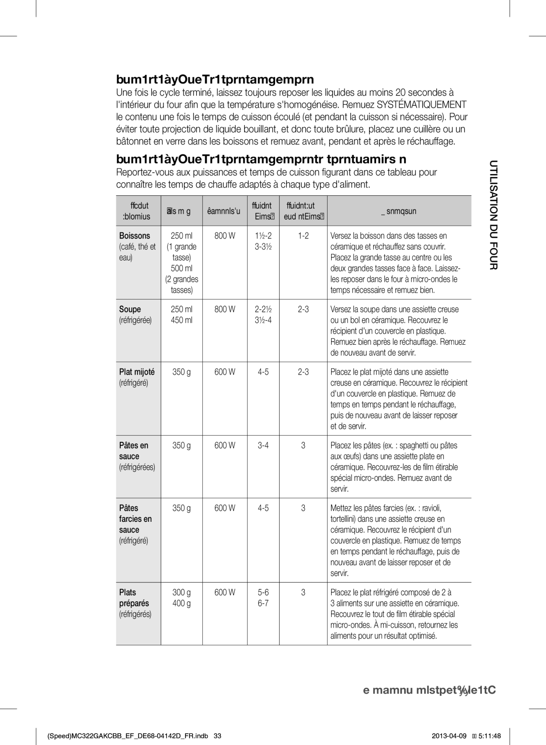 Samsung MC322GAKCBB/EF manual Faire réchauffer des liquides et des aliments 