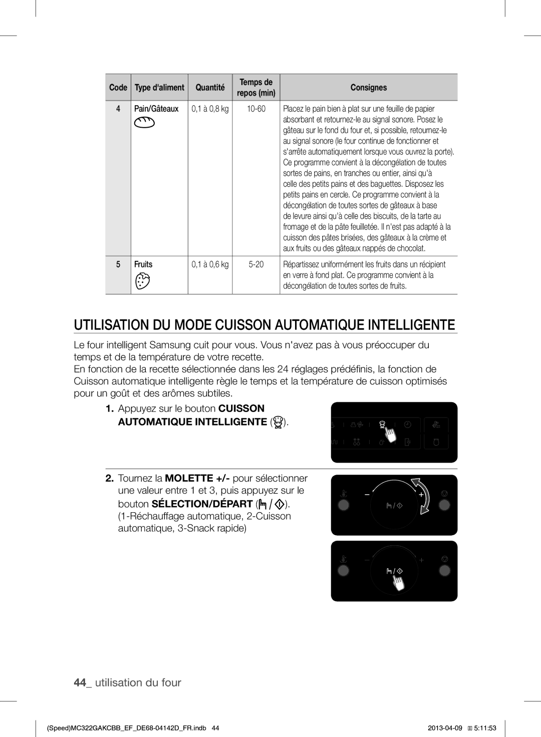 Samsung MC322GAKCBB/EF manual Utilisation DU Mode Cuisson Automatique Intelligente 