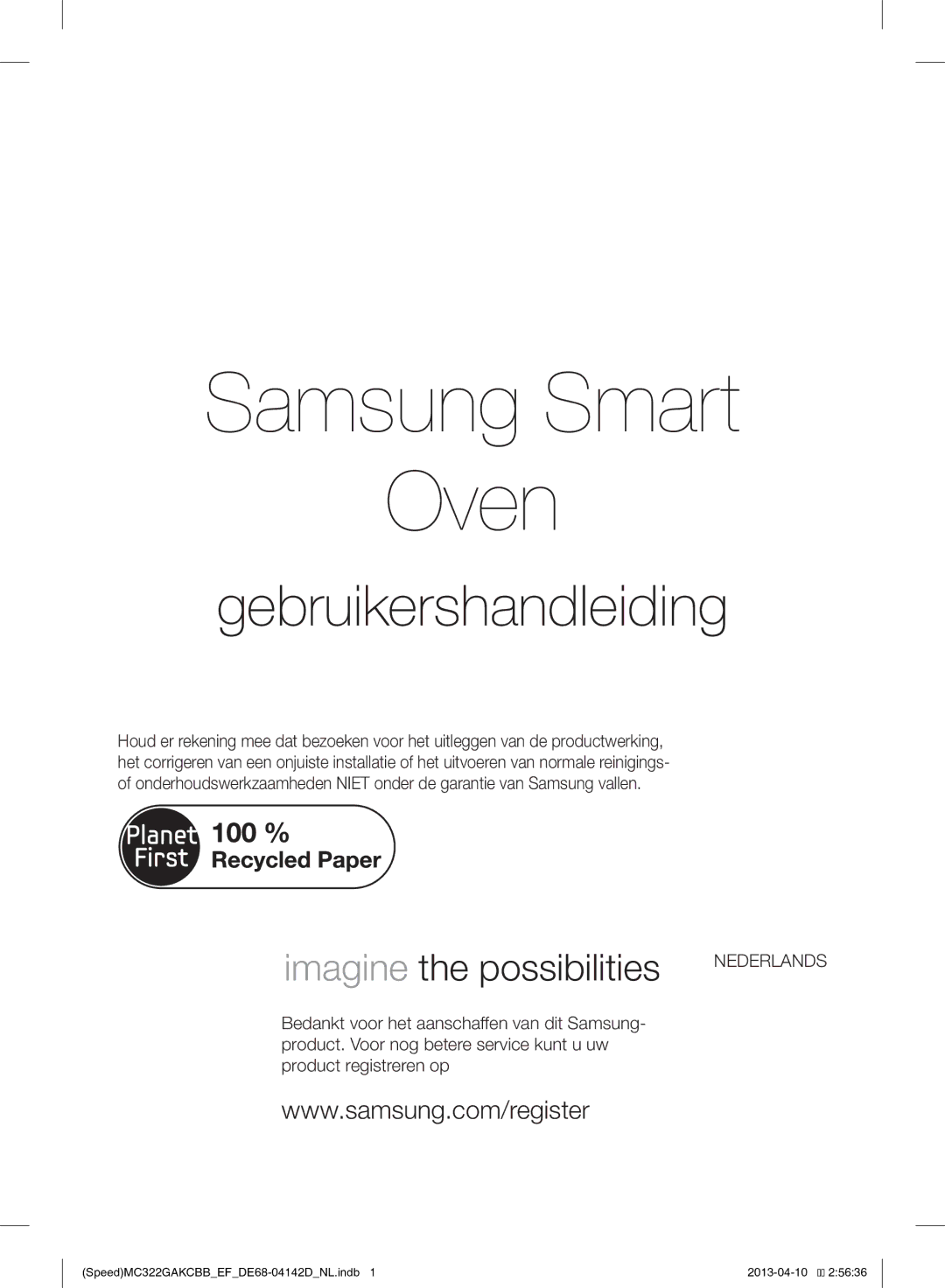 Samsung MC322GAKCBB/EF manual Samsung Smart Oven, Deze handleiding is gemaakt van 100 % gerecycled papier 