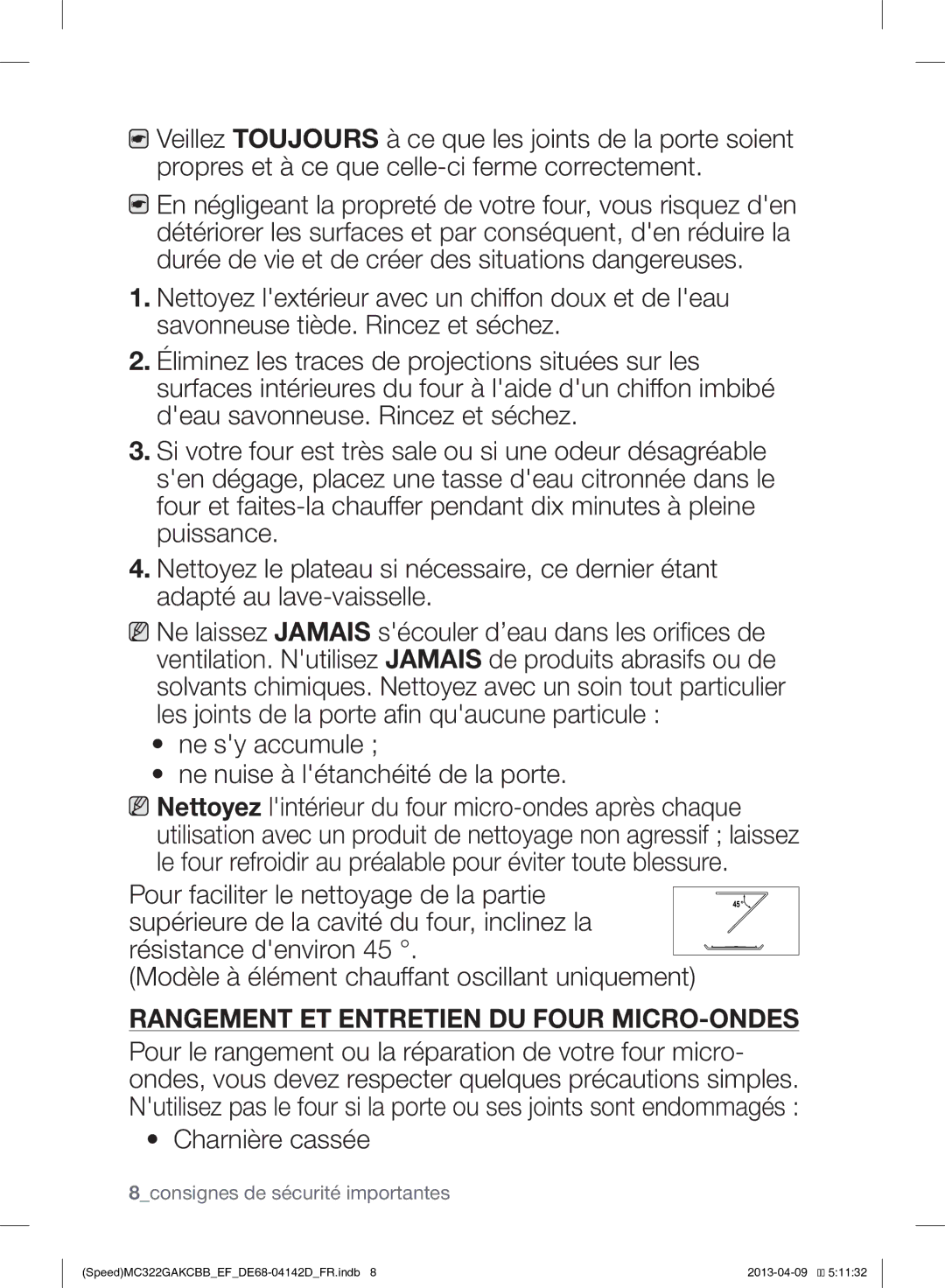 Samsung MC322GAKCBB/EF manual Rangement ET Entretien DU Four MICRO-ONDES 