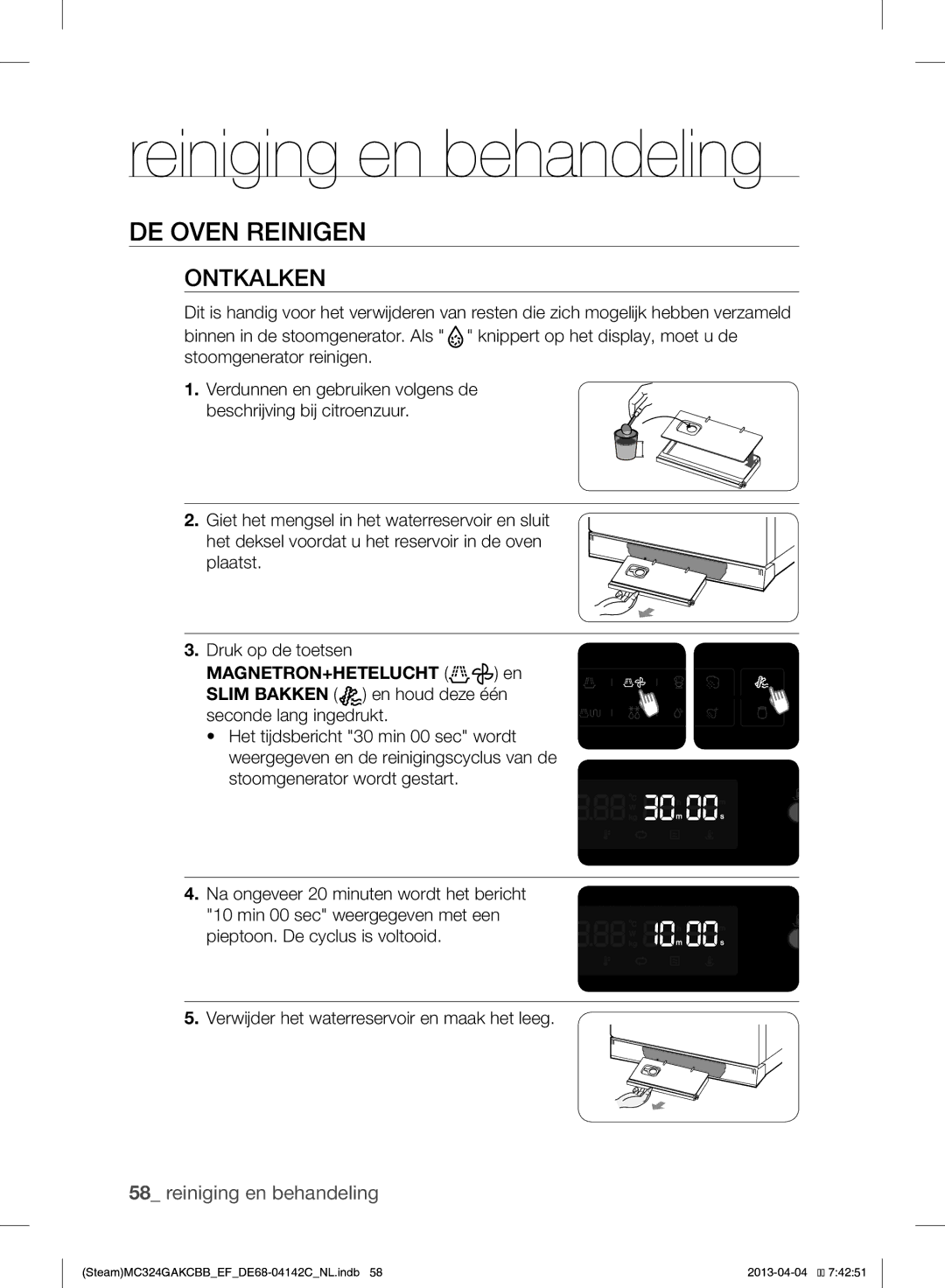 Samsung MC324GAKCBB/EF manual Reiniging en behandeling, DE Oven Reinigen 