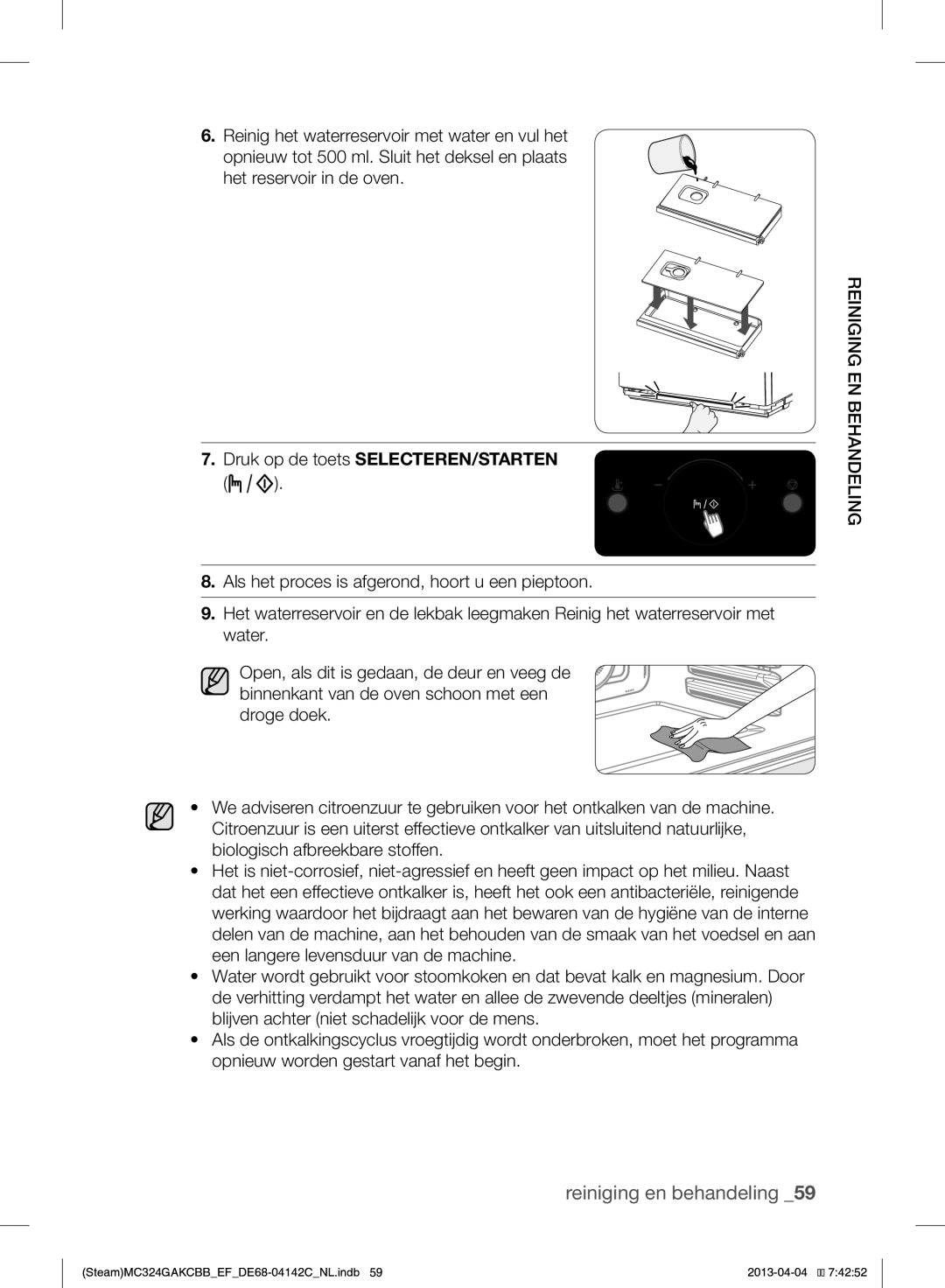 Samsung MC324GAKCBB/EF manual Reiniging EN Behandeling 