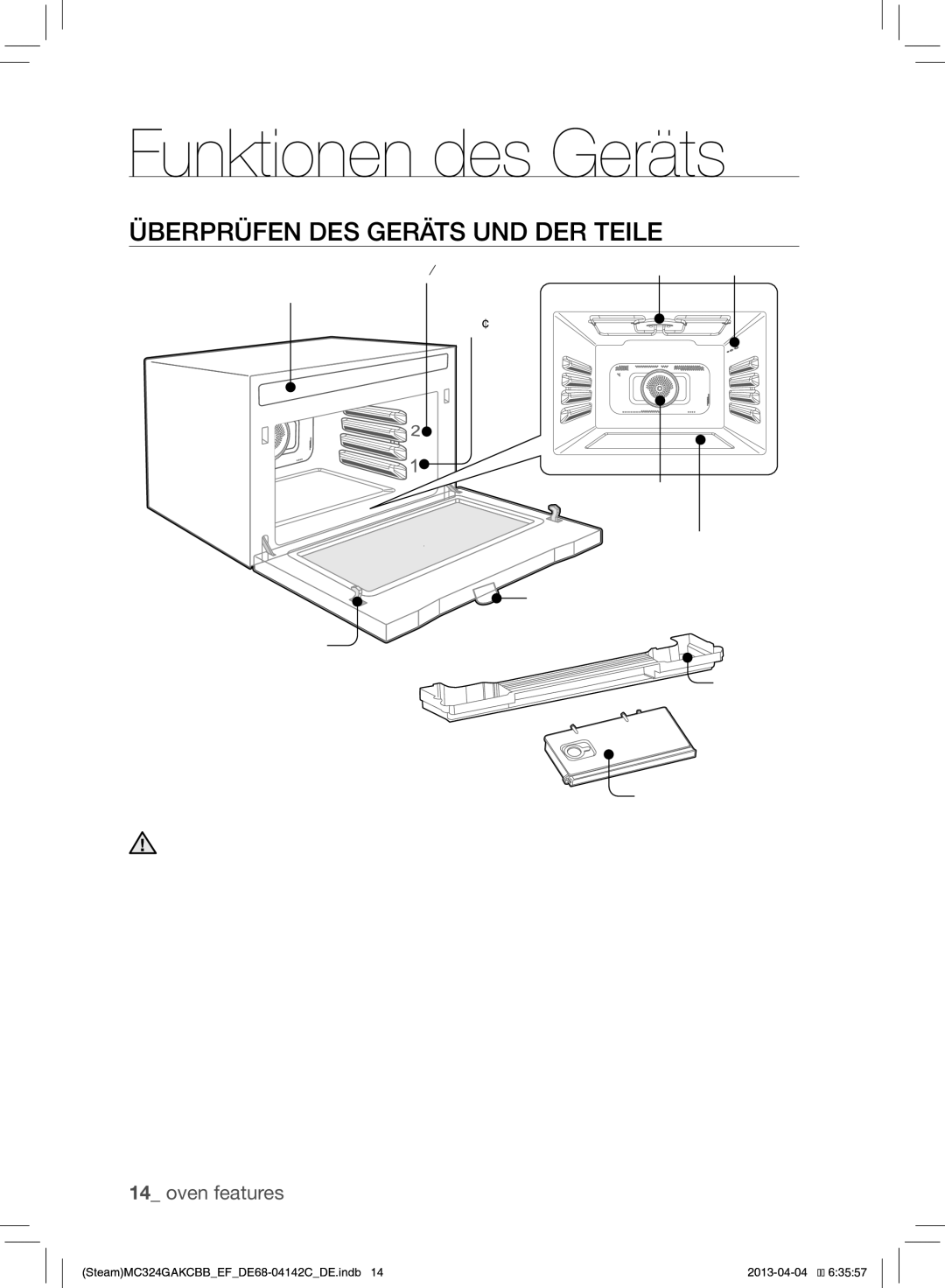 Samsung MC324GAKCBB/EF manual Funktionen des Geräts, Überprüfen DES Geräts UND DER Teile, Oven features 