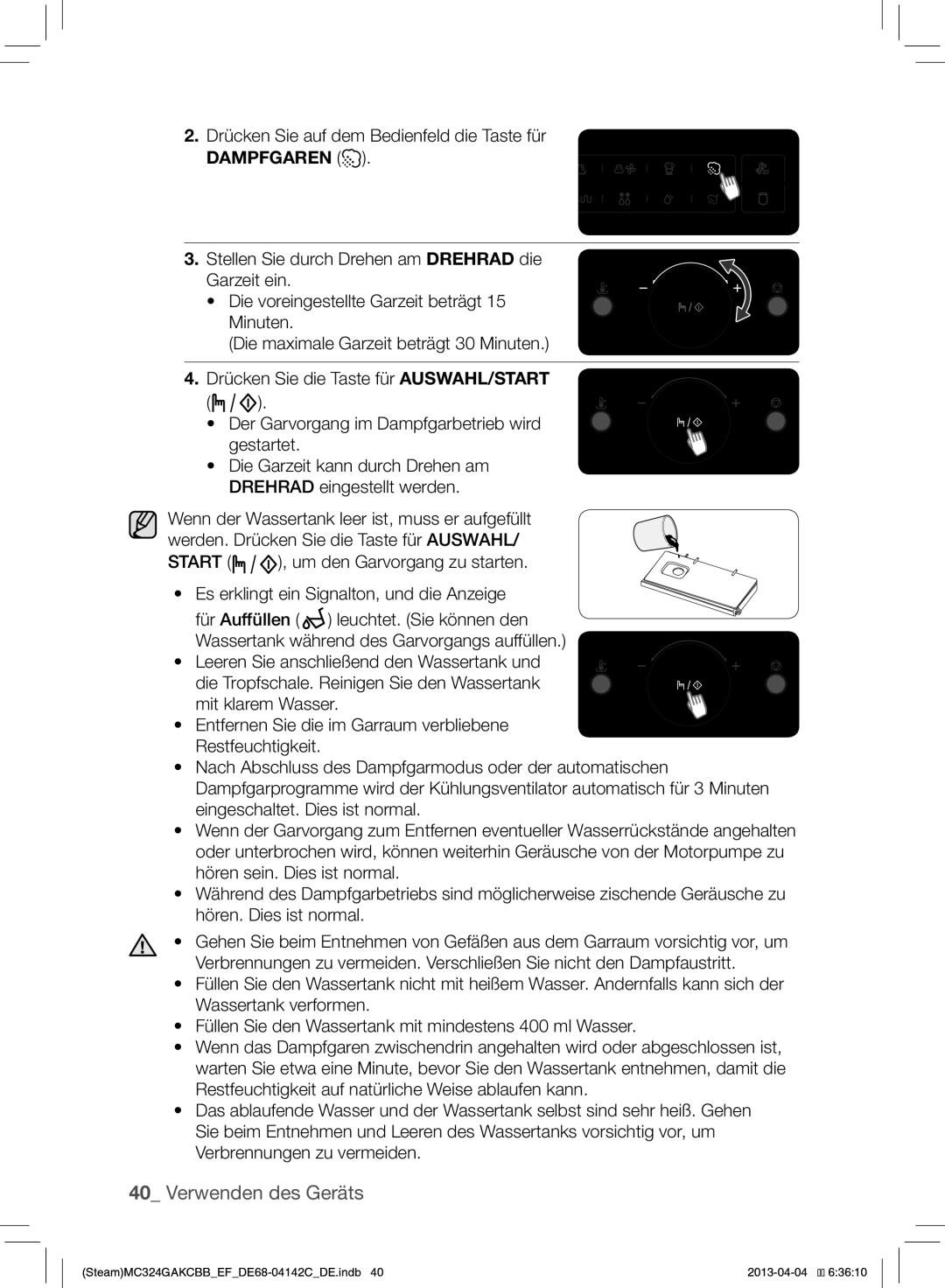 Samsung MC324GAKCBB/EF manual Verwenden des Geräts 