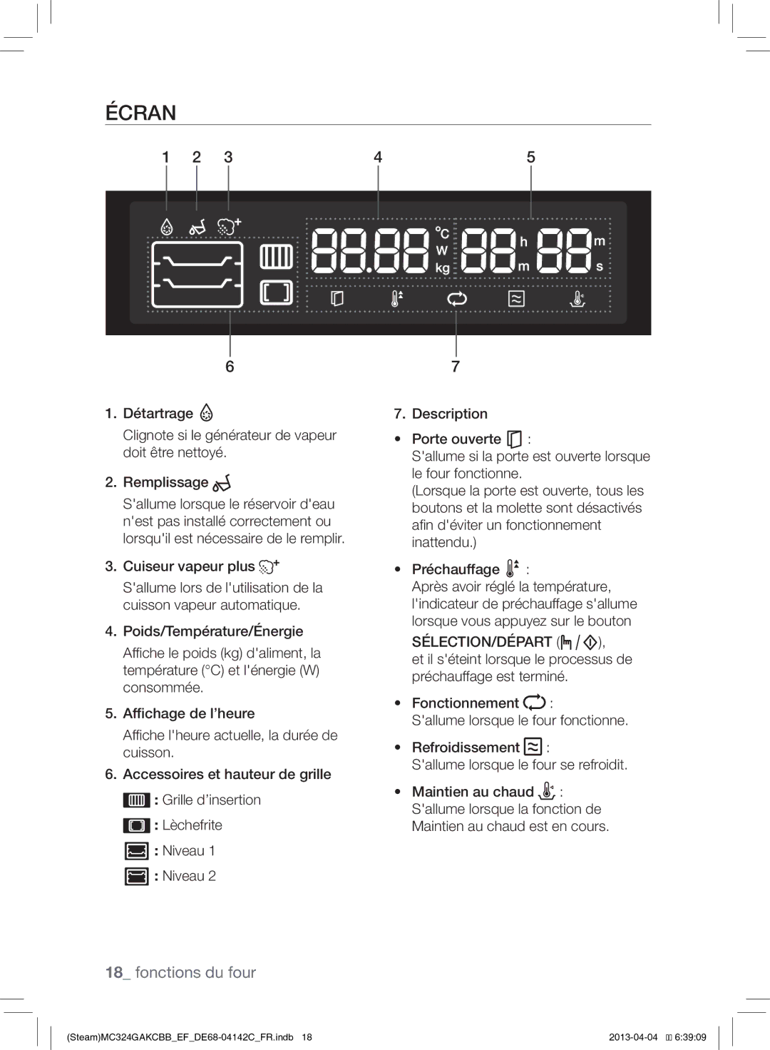 Samsung MC324GAKCBB/EF manual Écran, Sélection/Départ 