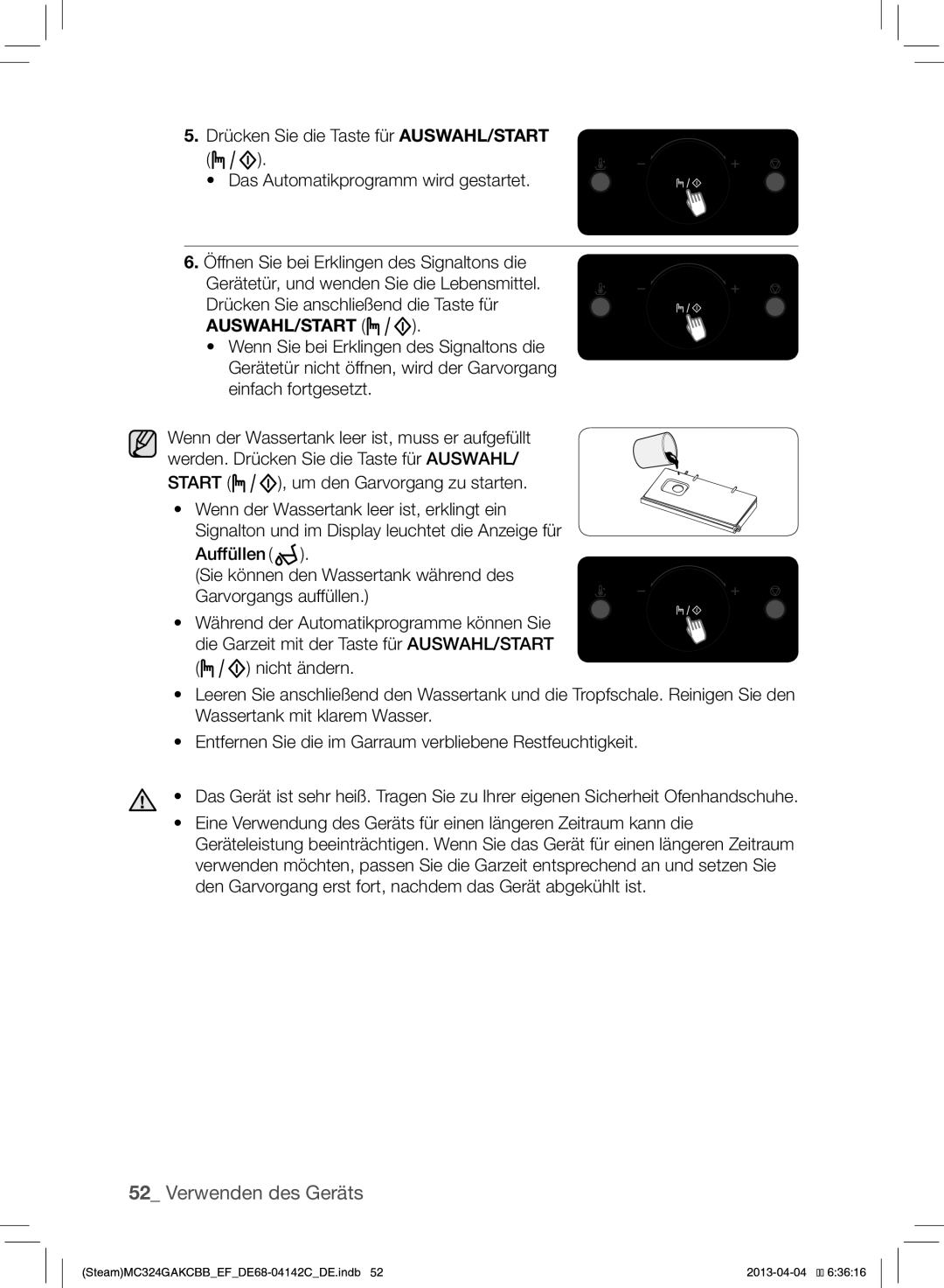 Samsung MC324GAKCBB/EF manual Verwenden des Geräts 