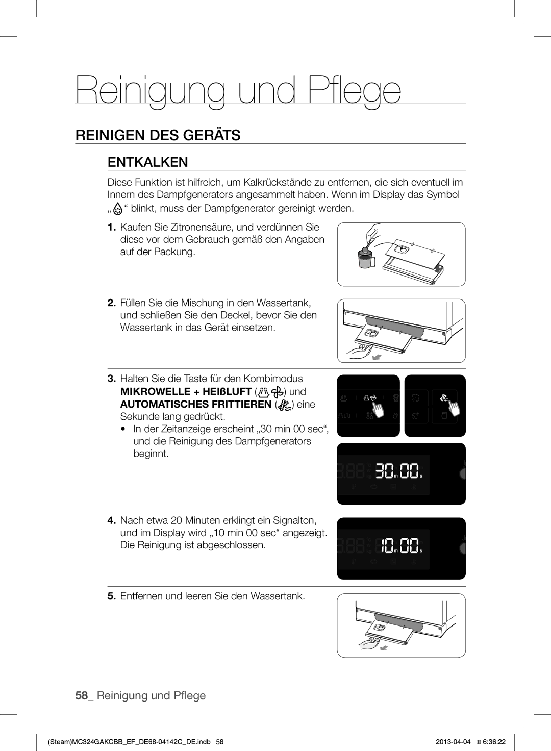 Samsung MC324GAKCBB/EF manual Reinigung und Pflege, Reinigen DES Geräts, Und, Eine 