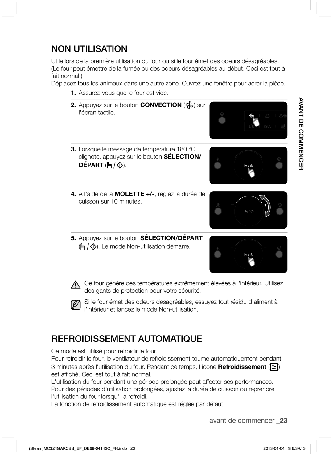 Samsung MC324GAKCBB/EF manual NON Utilisation, Refroidissement Automatique, Départ 