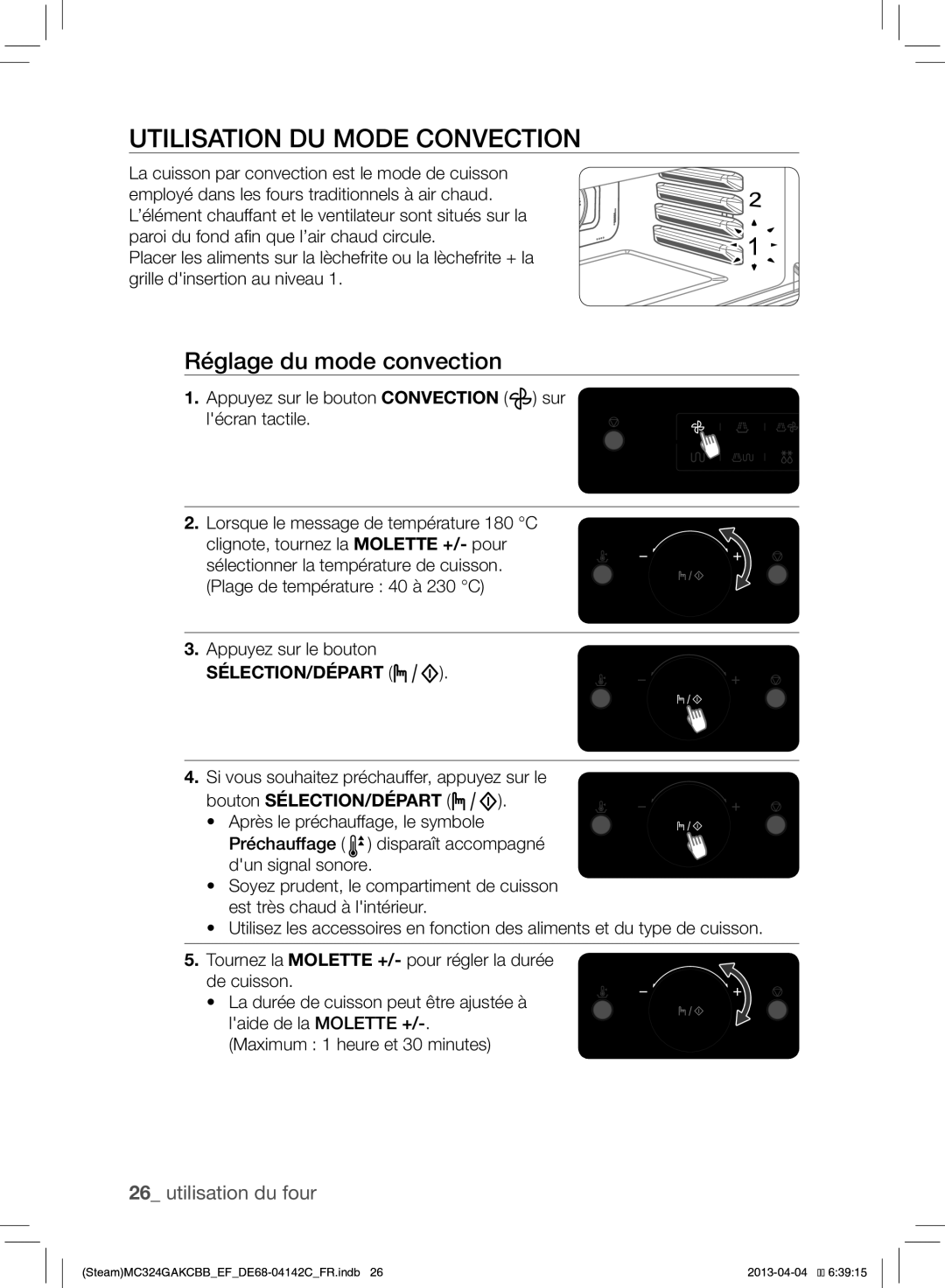 Samsung MC324GAKCBB/EF manual Utilisation DU Mode Convection, Réglage du mode convection, Sélection/Départ 