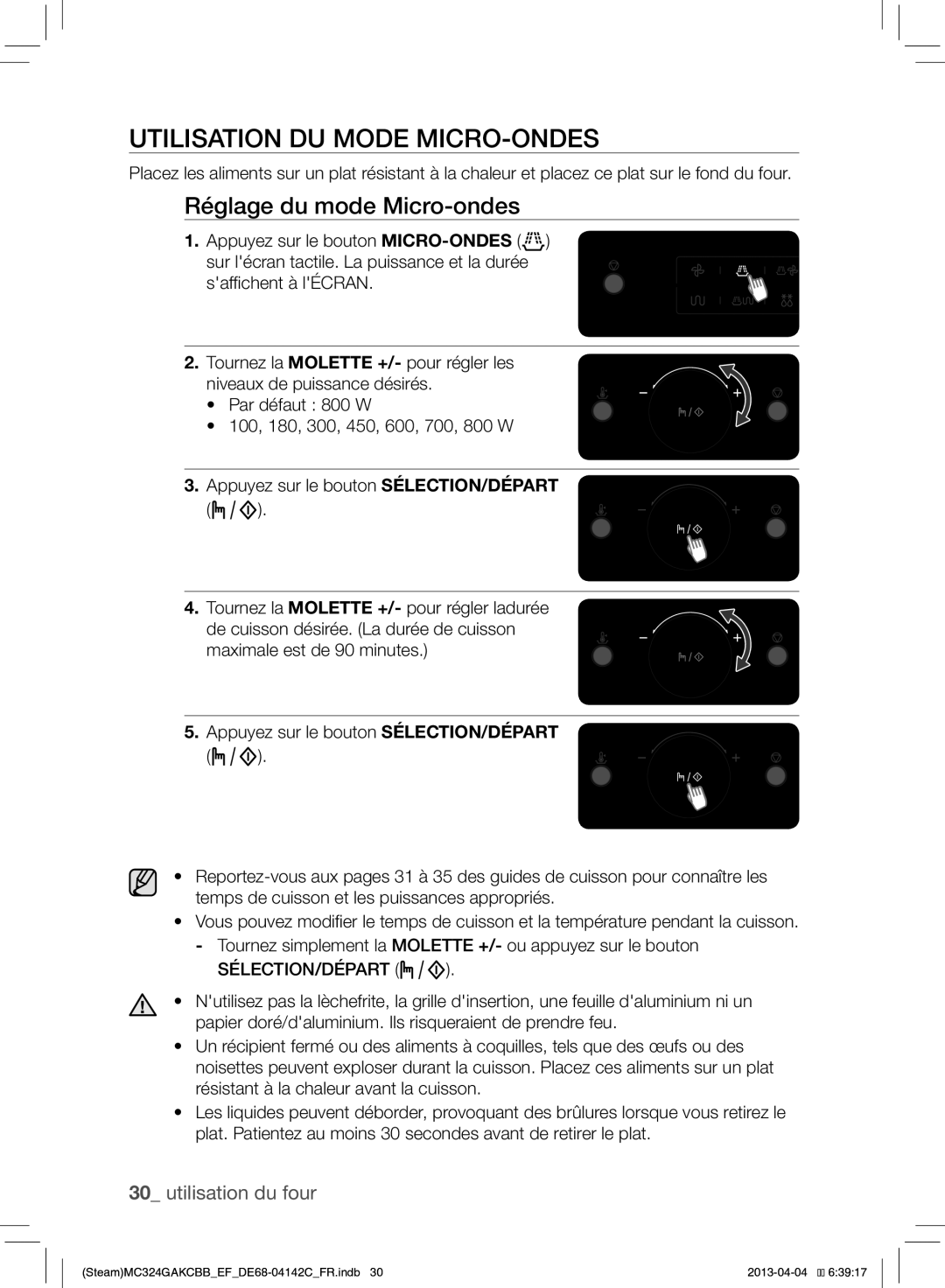 Samsung MC324GAKCBB/EF manual Utilisation DU Mode MICRO-ONDES, Réglage du mode Micro-ondes 