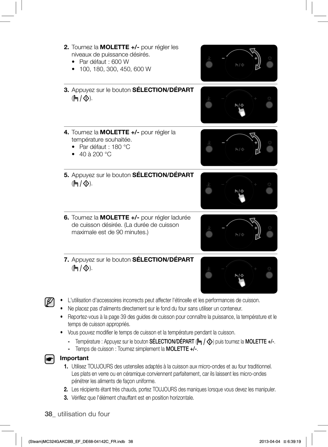 Samsung MC324GAKCBB/EF manual Temps de cuisson Tournez simplement la Molette + 