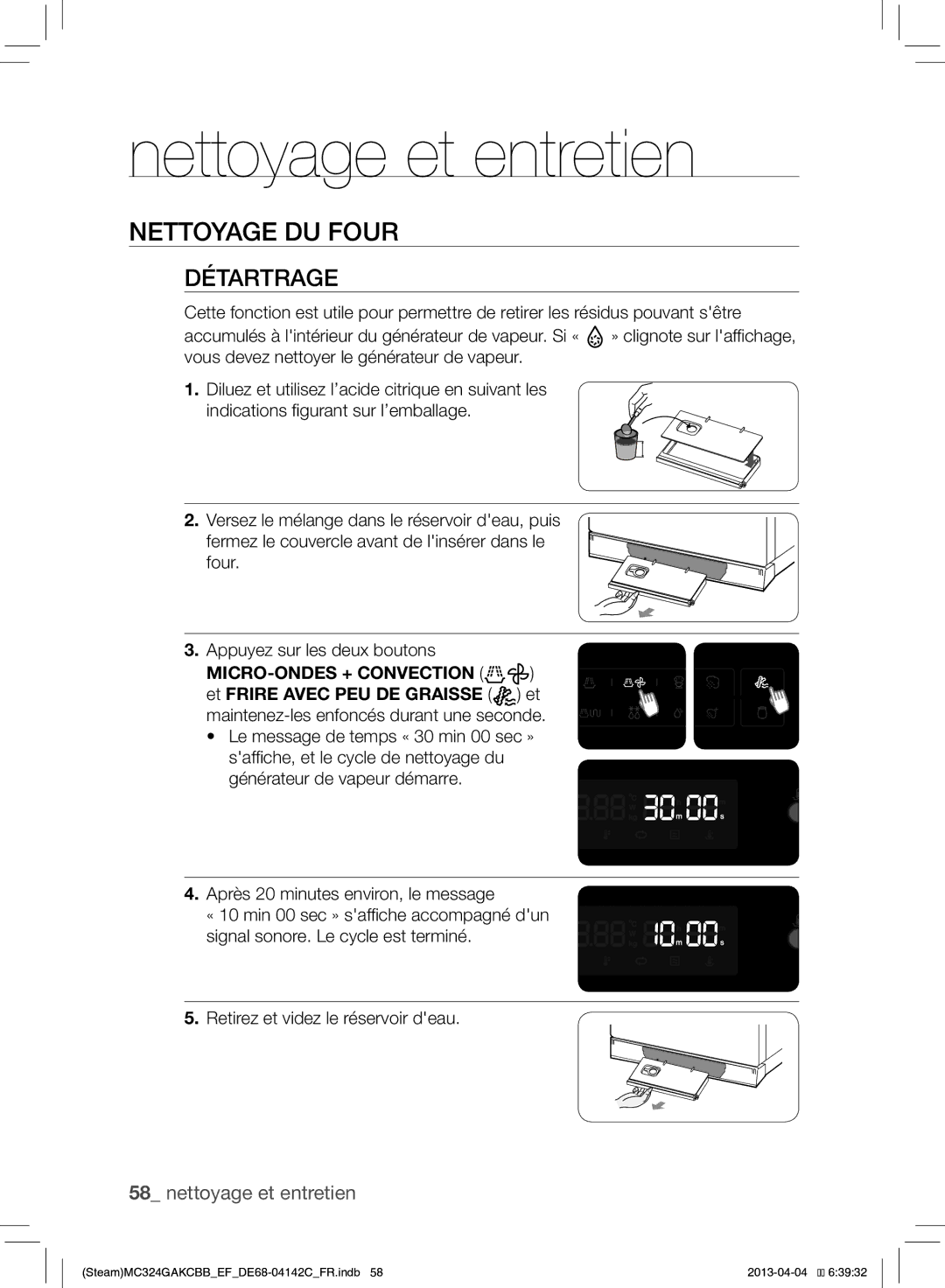 Samsung MC324GAKCBB/EF manual Nettoyage et entretien, Nettoyage DU Four, Et Frire Avec PEU DE Graisse 