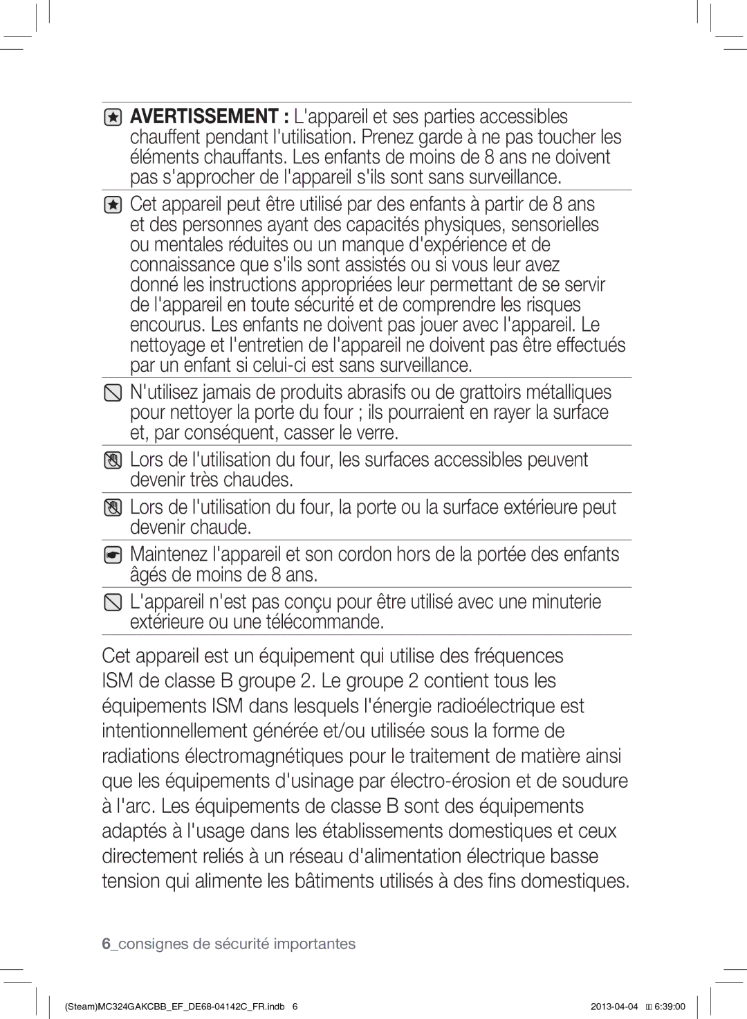 Samsung MC324GAKCBB/EF manual 6consignes de sécurité importantes 