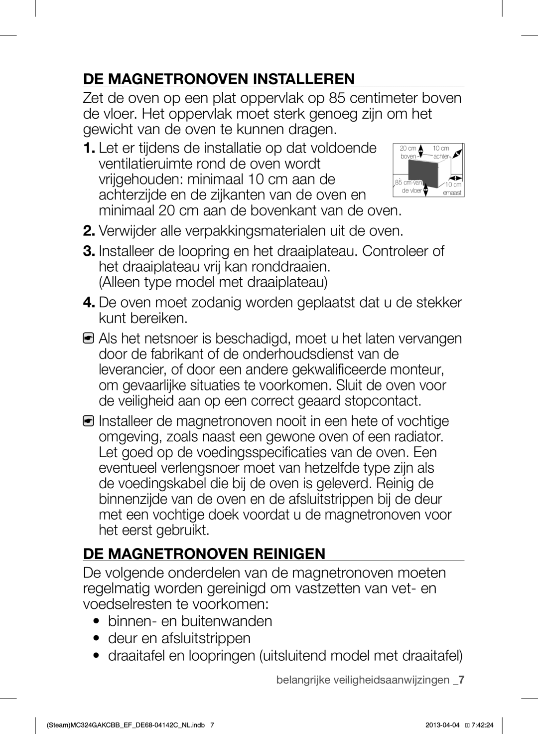 Samsung MC324GAKCBB/EF manual DE Magnetronoven Installeren 