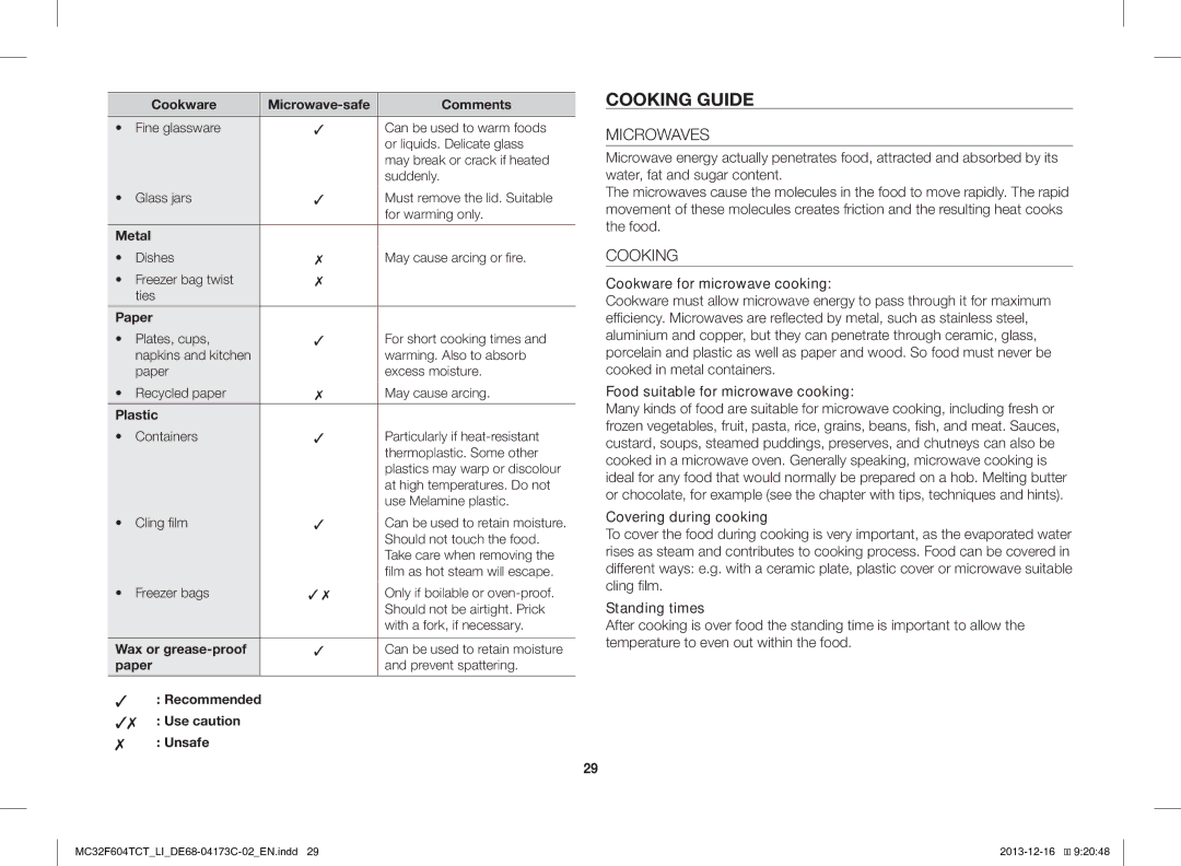 Samsung MC32F604TCT/LI manual Cooking Guide, Microwaves 