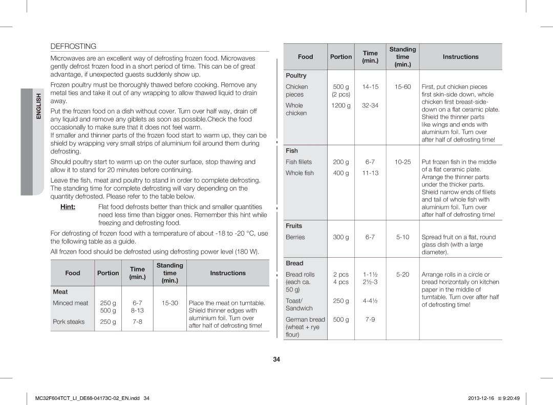 Samsung MC32F604TCT/LI manual Defrosting 