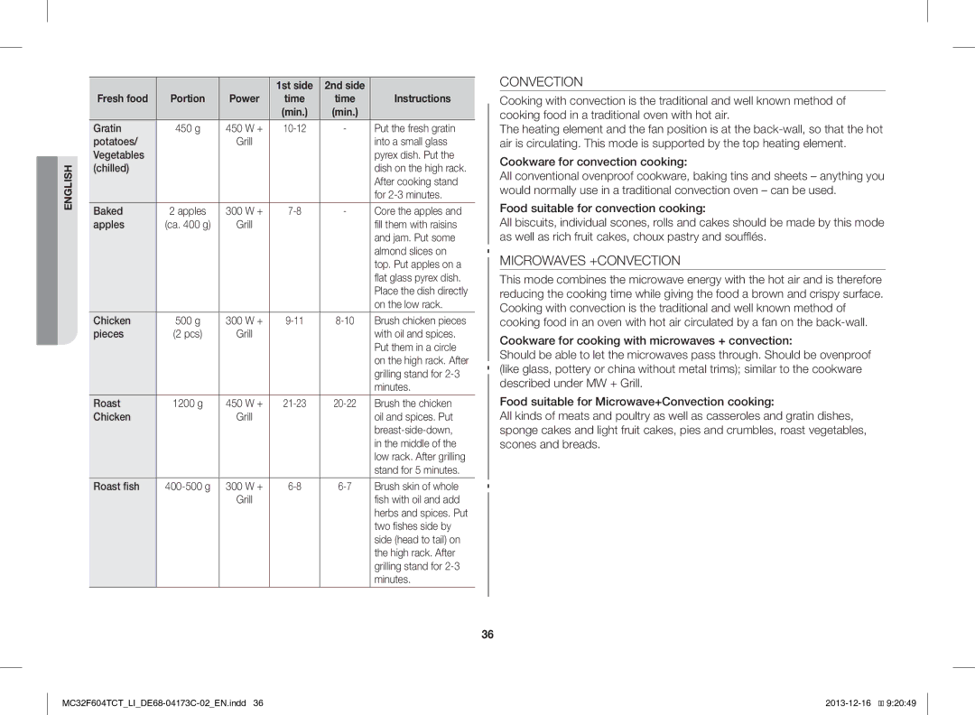 Samsung MC32F604TCT/LI manual Convection, Microwaves +CONVECTION 