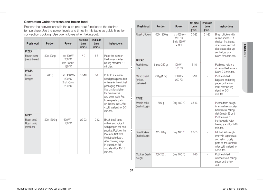 Samsung MC32F604TCT/LI manual For microwaves, Medium, Rolls, Put the chilled, Put the cake on, Set on crusty, Dough 