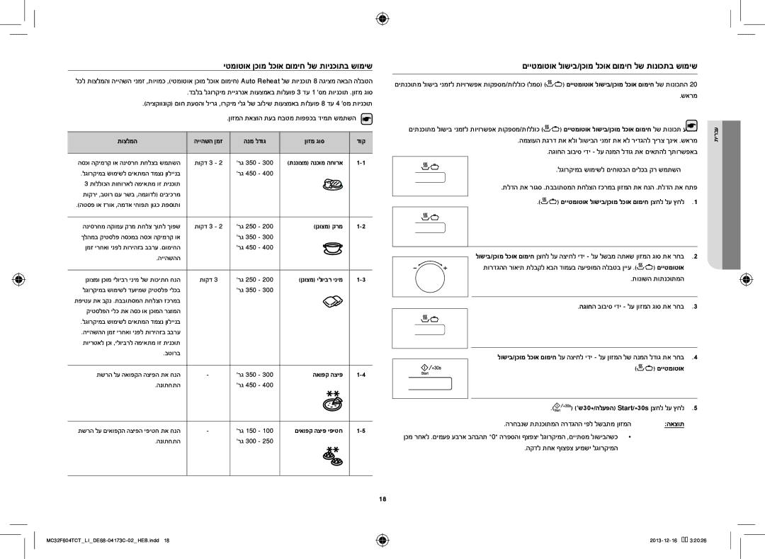 Samsung MC32F604TCT/LI manual המצועה תגרד תא אלו לושיבה ינמז תא אל רידגהל ךירצ ךניא .שארמ, תונושה תותנכותמה 