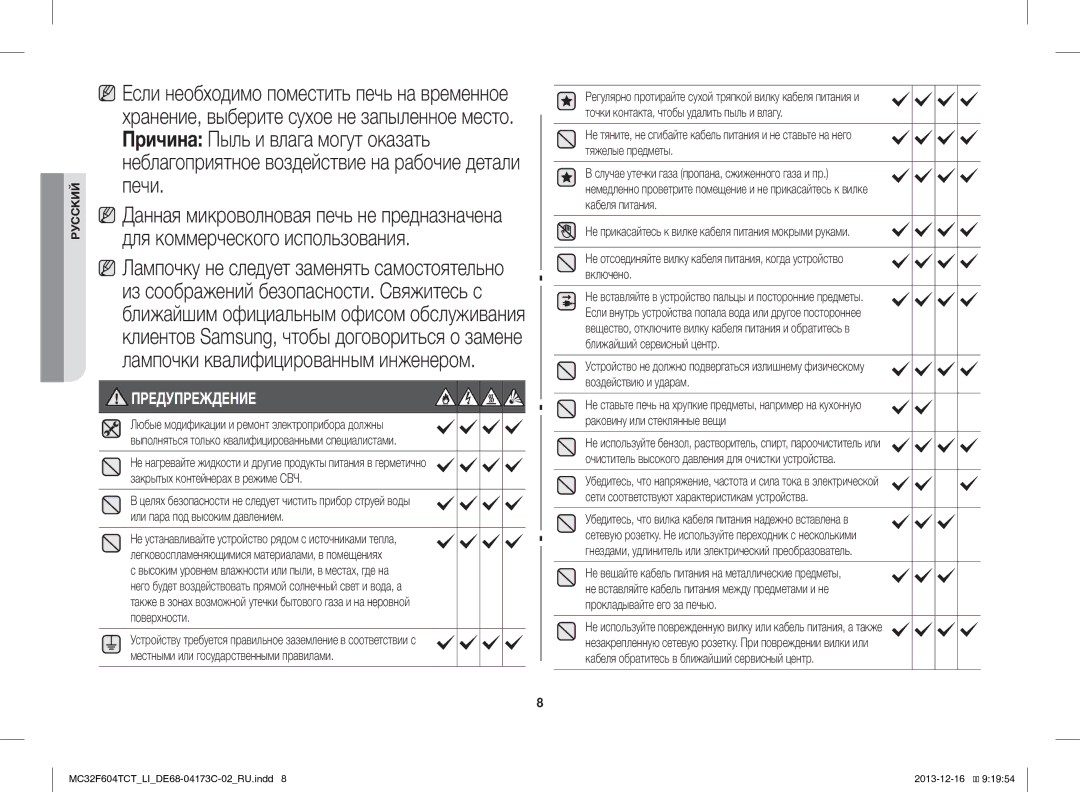 Samsung MC32F604TCT/LI manual Предупреждение 