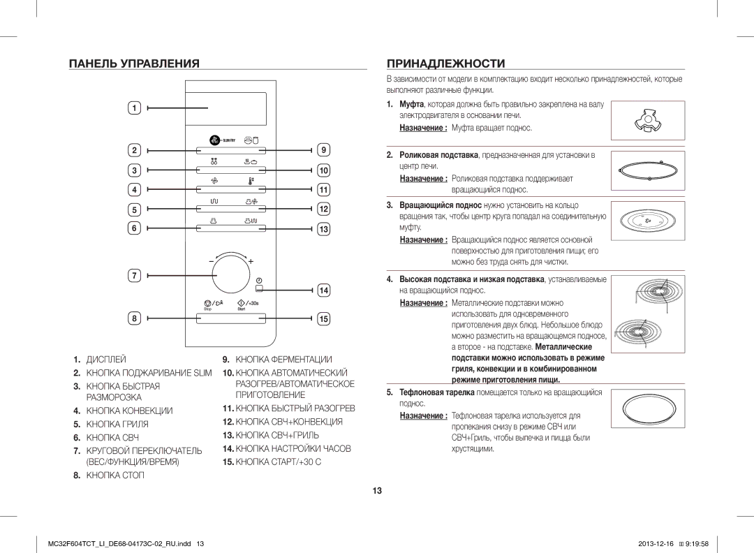 Samsung MC32F604TCT/LI manual Панель Управления, Принадлежности, Высокая подставка и низкая подставка, устанавливаемые 