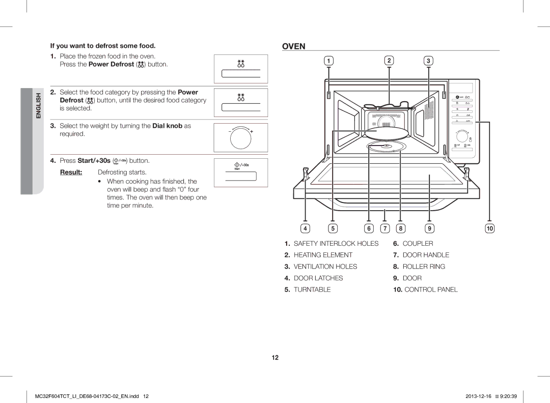 Samsung MC32F604TCT/LI manual Oven, If you want to defrost some food 