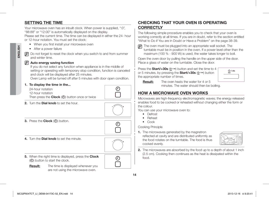 Samsung MC32F604TCT/LI manual Setting the Time, Checking That Your Oven is Operating Correctly, HOW a Microwave Oven Works 