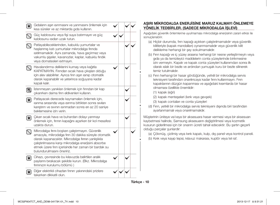 Samsung MC32F604TCT/ND manual Türkçe 