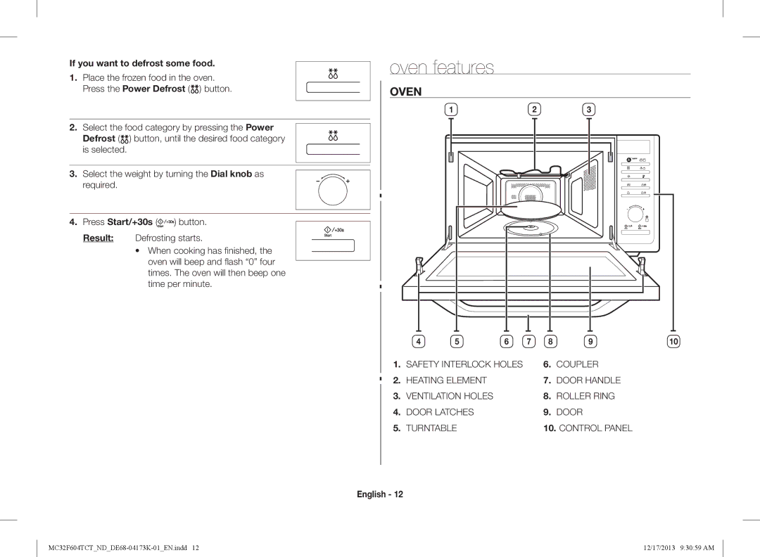 Samsung MC32F604TCT/ND manual Oven features, If you want to defrost some food 