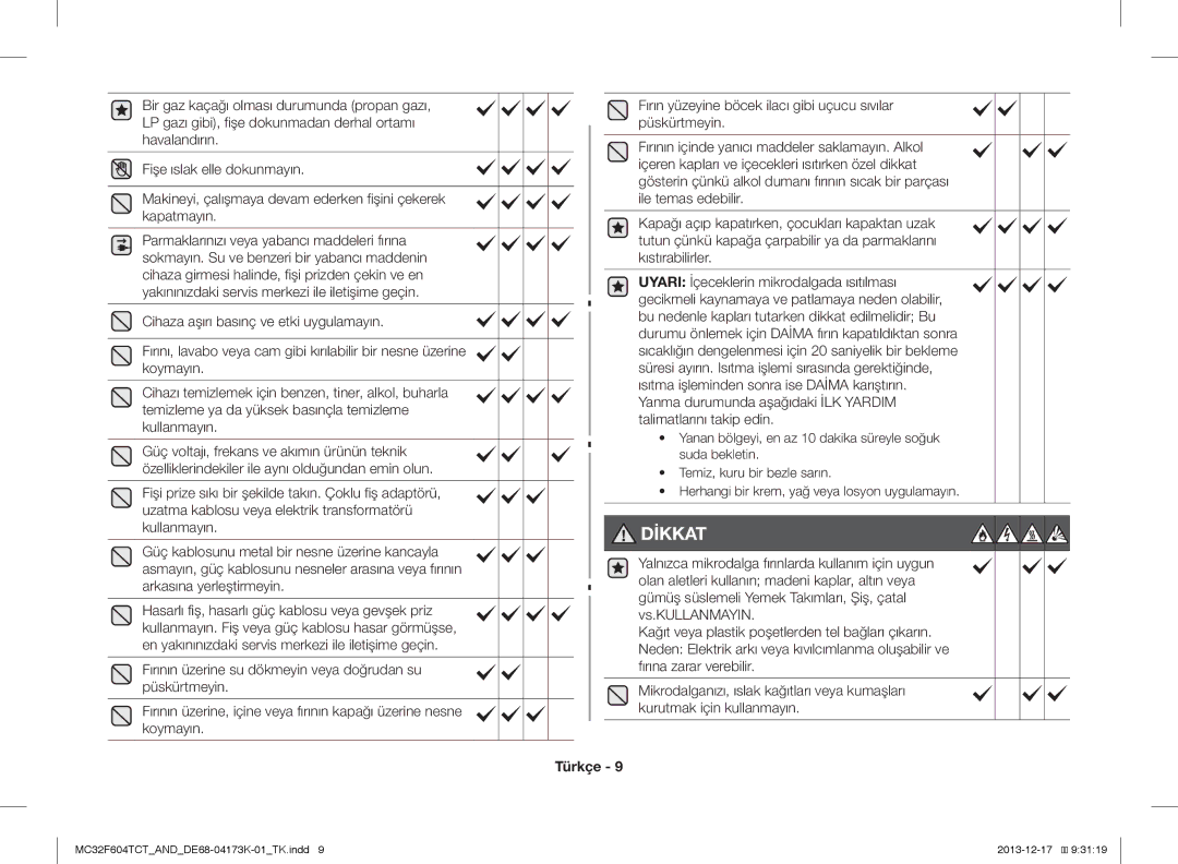 Samsung MC32F604TCT/ND manual Dİkkat 