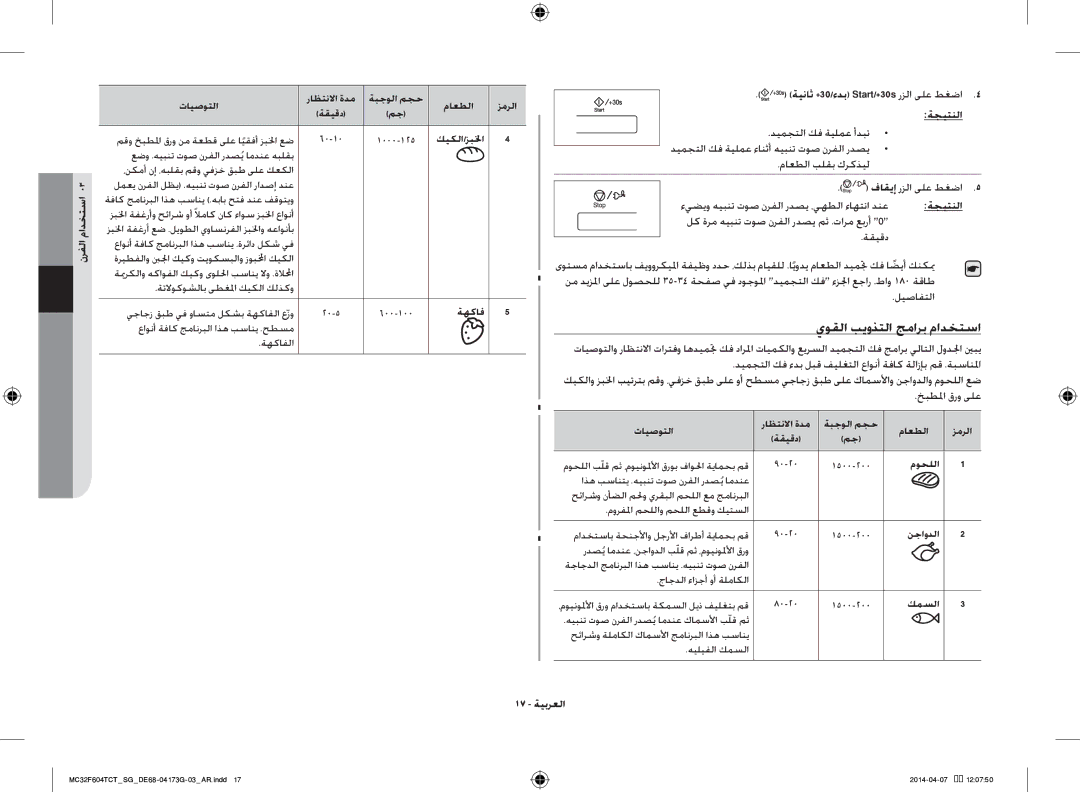 Samsung MC32F604TCT/SG manual يوقلا بيوذتلا جمارب مادختسا, 17 ةيبرعلا 