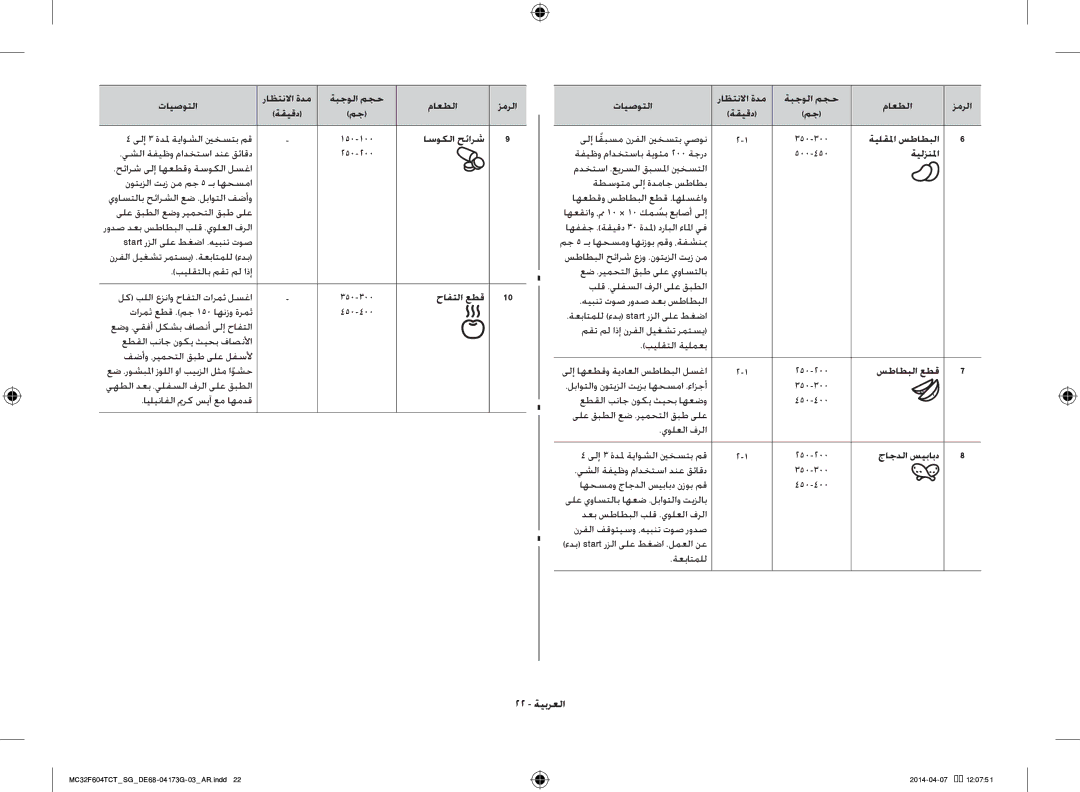 Samsung MC32F604TCT/SG manual 22 ةيبرعلا 