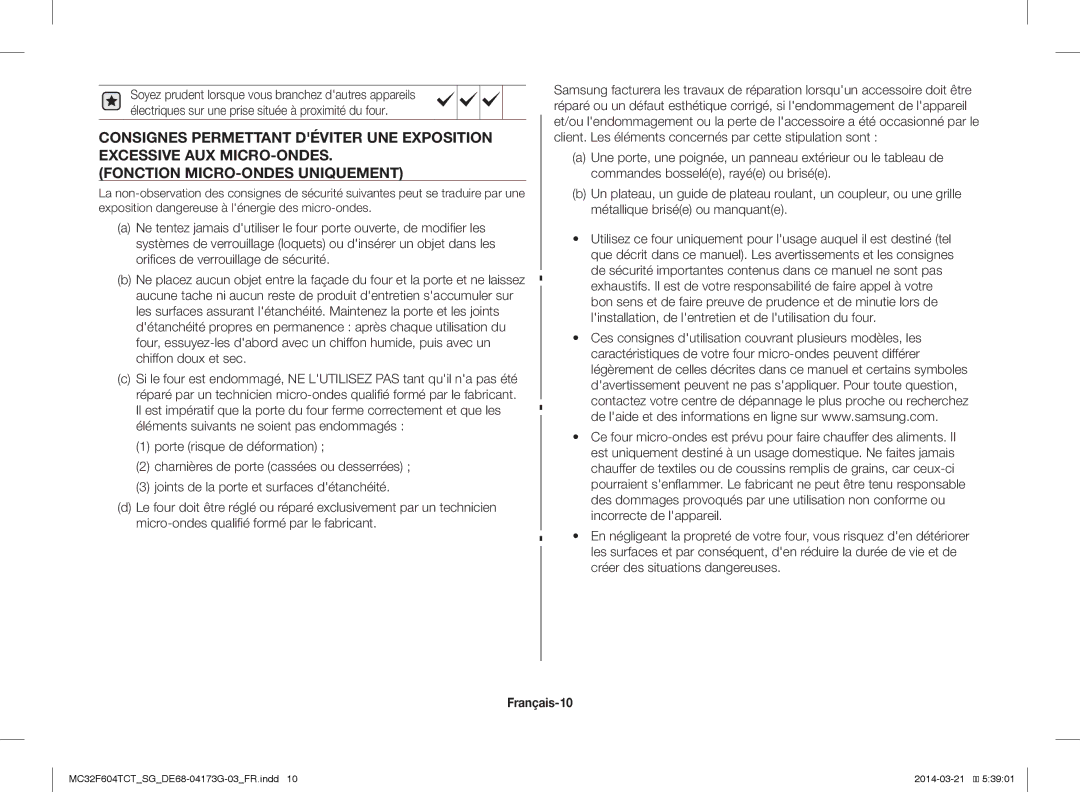 Samsung MC32F604TCT/SG manual Français-10 