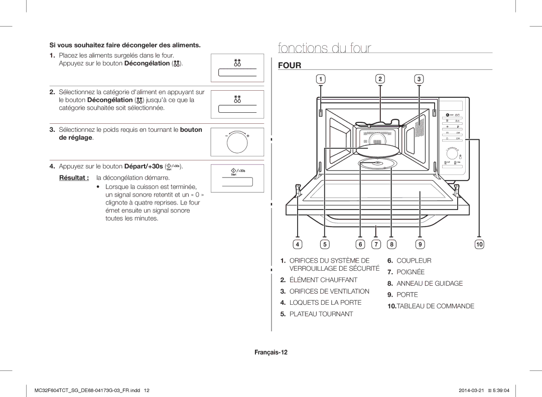 Samsung MC32F604TCT/SG manual Four, Si vous souhaitez faire décongeler des aliments, Français-12 