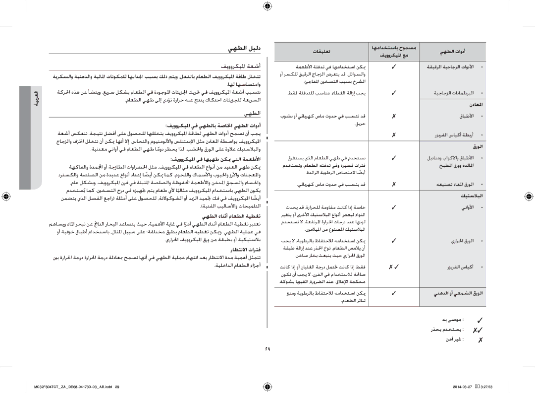 Samsung MC32F604TCT/ZA manual يهطلا ليلد, ماعطلا يهط ىلإ يدؤت ةرارح هنع جتني كاكتحا تائيزجلل ةعيرسلا, ةيلخادلا ماعطلا ءازجأ 