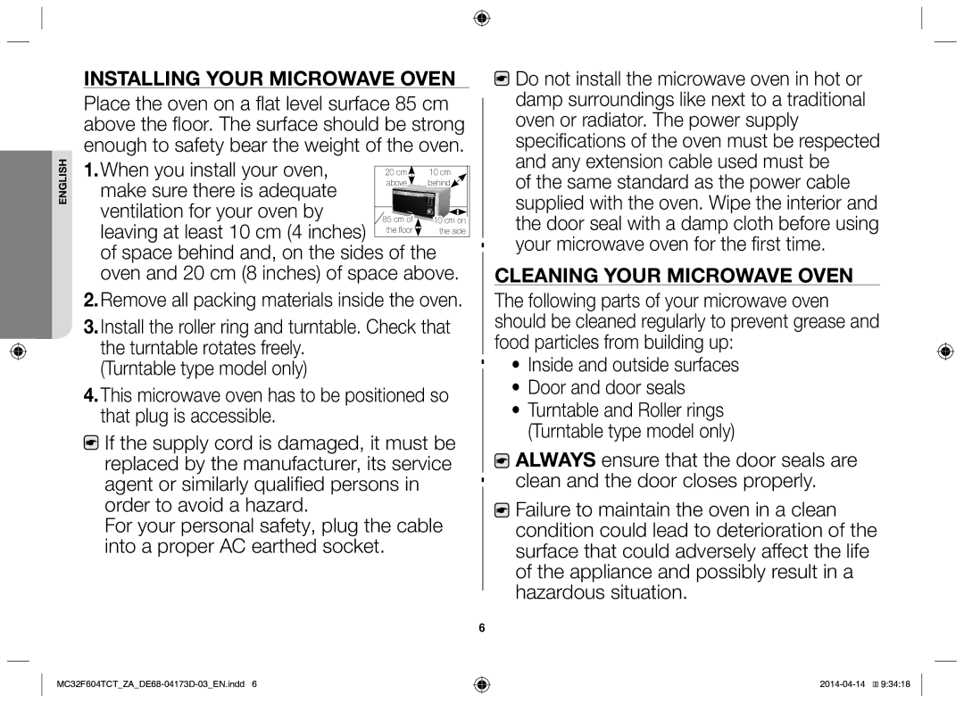 Samsung MC32F604TCT/ZA manual Installing your microwave oven 