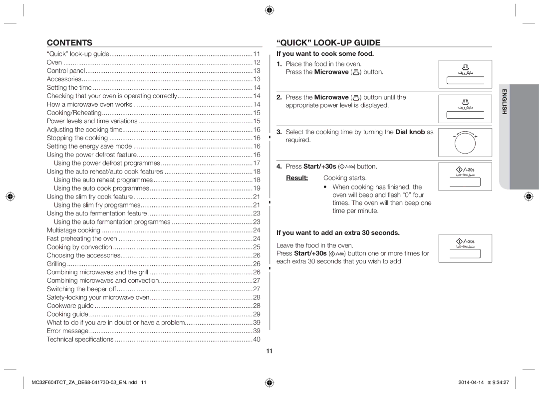 Samsung MC32F604TCT/ZA manual Contents, Quick look-up guide 