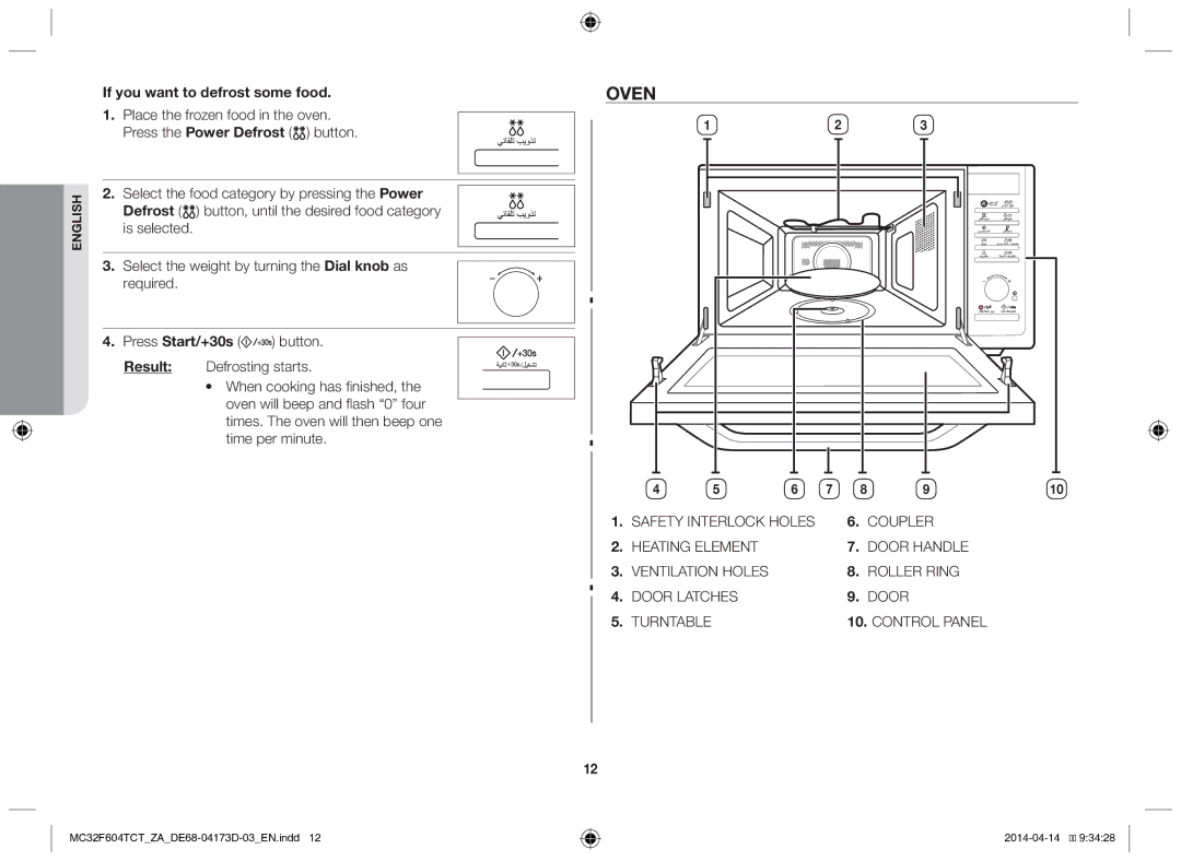 Samsung MC32F604TCT/ZA manual Oven, If you want to defrost some food 