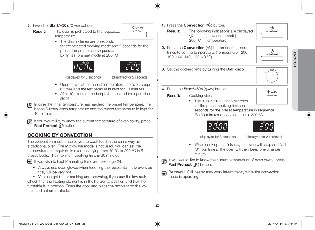 Samsung MC32F604TCT/ZA manual Cooking by convection, Convection mode 