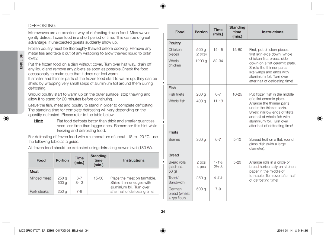 Samsung MC32F604TCT/ZA manual Defrosting 