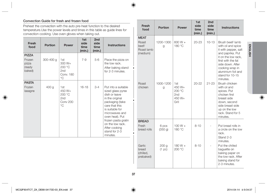 Samsung MC32F604TCT/ZA manual 1st 2nd Fresh Portion Power, Food Time 